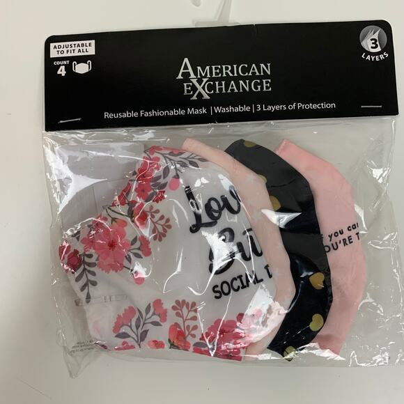 Social Graphic Print Adult Face Masks Pack of 4 Pink Black Gold Women NEW - Picture 3 of 6